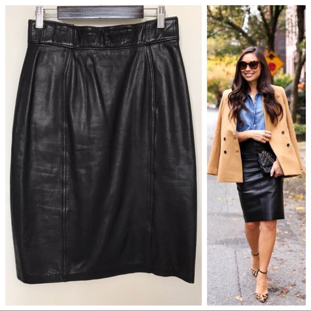 Vtg Pia Rucci Genuine Leather Skirt in Black S